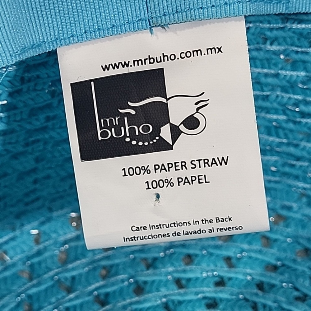 Vintage Mr Buho Womens Hat Blue Straw Panama Derby Wide Brim Sun Hat - Picture 7 of 7